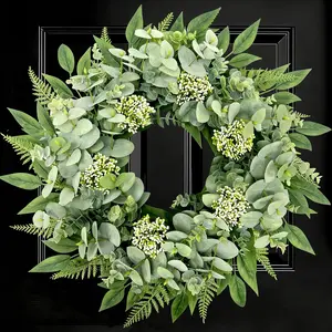 24 Inch Artificial Eucalyptus Wreath, Summer Fern Greenery Wreaths Front Door for All Year Round Indoor Outdoor Farmhouse Wedding Decor