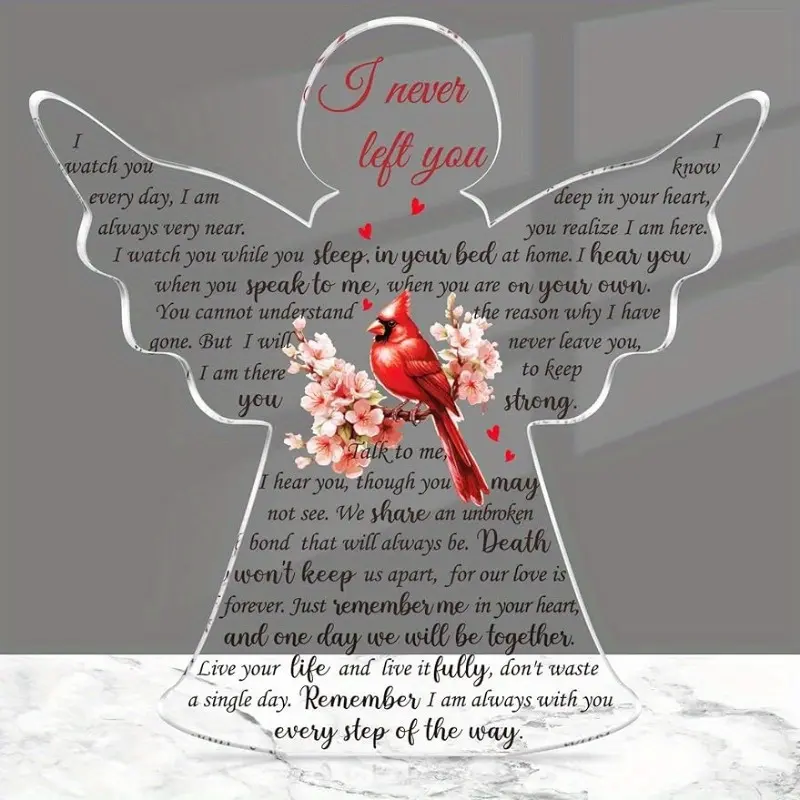 Bereavement Gift Angel Red Cardinal Acrylic Memorial Gift Sympathy Table Decor Remember Me Grieving Gift Sympathy Gift for Loss of Loved One Remembrance Decor
