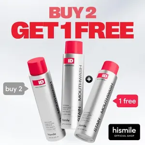 Hismile iD Stain Whitening Mouthwash for White Teeth, Freshens Breath with Essential Oils 3 x Pack