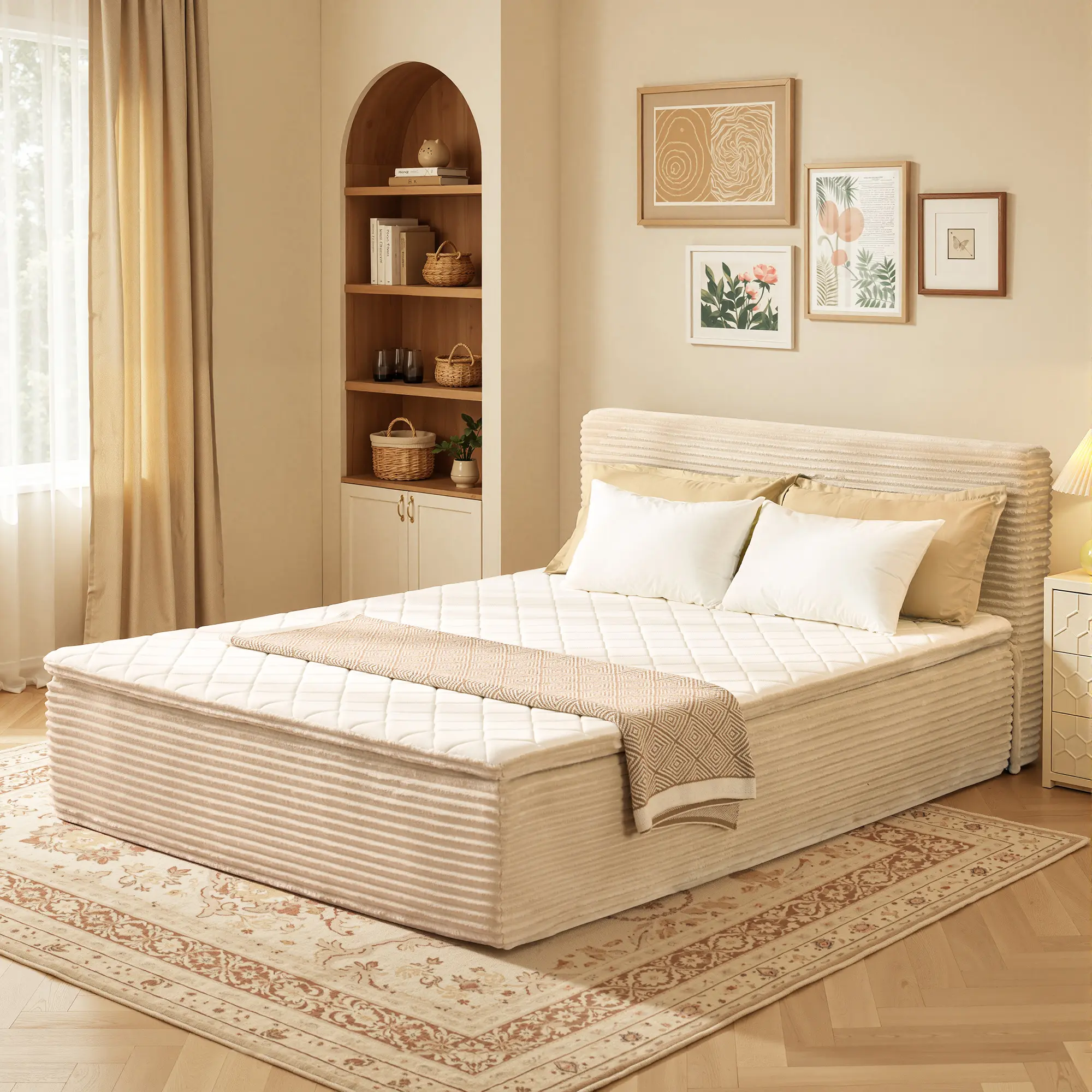 All-in-One Mattress & Bed Frame with Removable Headboard, Fiberglass Free, Medium Firm, Twin Full Queen Size, Ready in a Snap, Body Hugging Comfort, Mattress in a Box, No Assembly Required