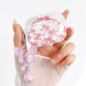 Cute Bow Sparkly AirPods Case for Girls  | Pink & Black Glitter Aesthetic Cover for AirPods Pro 3 / AirPods 4