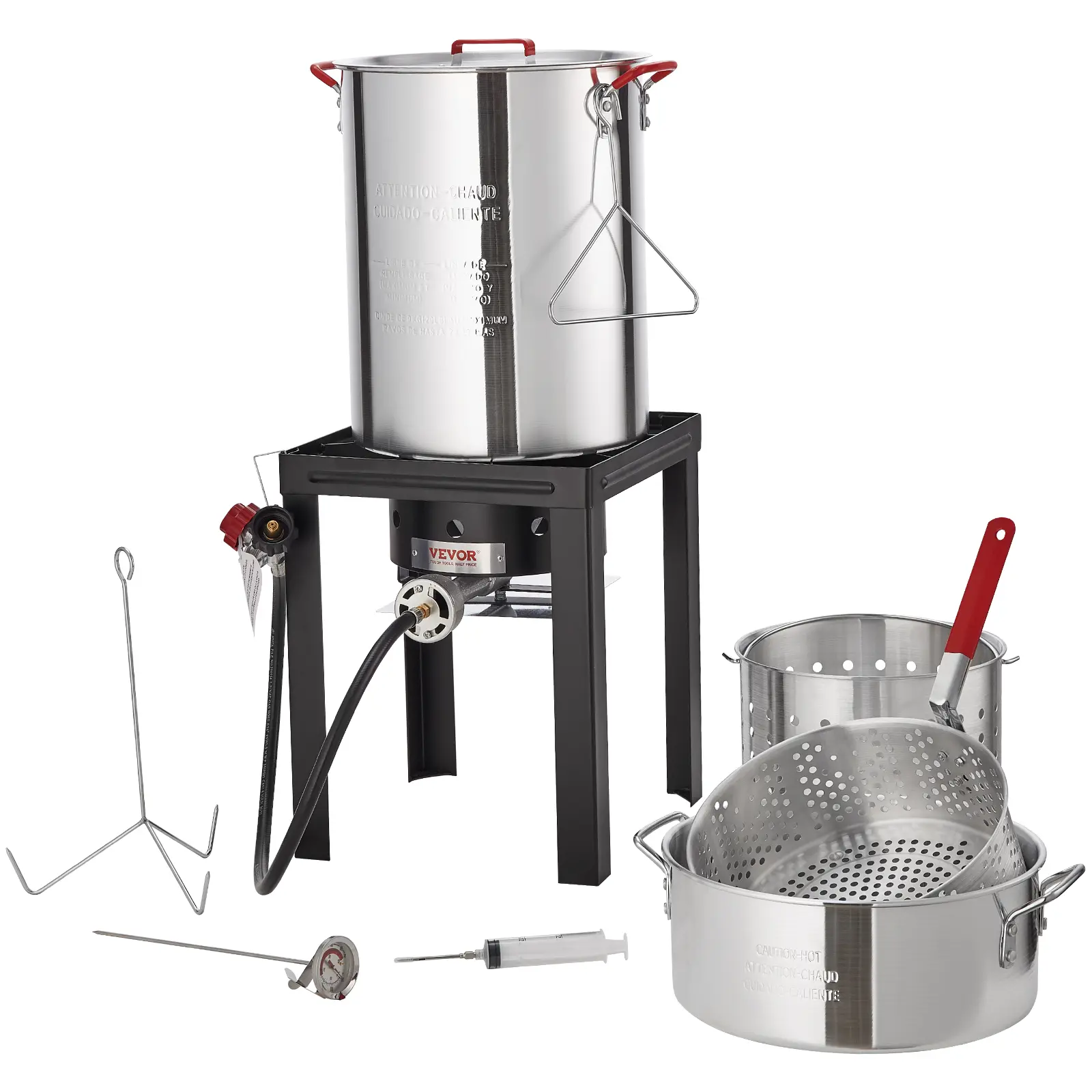 【Summerfinds】VEVOR 30-qt Turkey Deep Fryer & 10 Qt Fish Steamer Cooker Set, Outdoor Aluminum Seafood Pot with 54000 BTU Propane Gas Burner, Baskets, Perforated Poultry Rack, Thermometer, Lid for Campfire/BBQ Party, Deepfryer