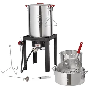 VEVOR Turkey Deep Fryer,  30-qt Turkey & 10-qt Fish Steamer Cooker Set, Outdoor Aluminum Seafood Frying Pot, 54,000 BTU Burner Propane Gas Boiler, Includes Baskets, Perforated Poultry Rack, Thermometer