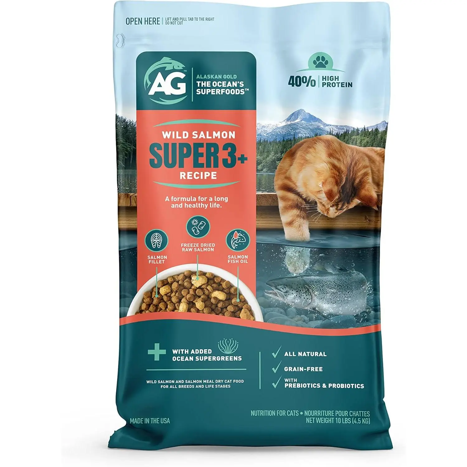 Alaskan Gold SUPER3+ All-Salmon Freeze-Dried Raw Dry Cat Food, Fortified with Omega Fish Oil, High-Protein, Grain-Free, Allergy & Digestive Support, All-Natural, for Kittens & Adults