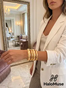 Clean Girl Aesthetic! TikTok Viral Chunky Gold Bangles | Effortless High-End Jewelry for Daily Chic