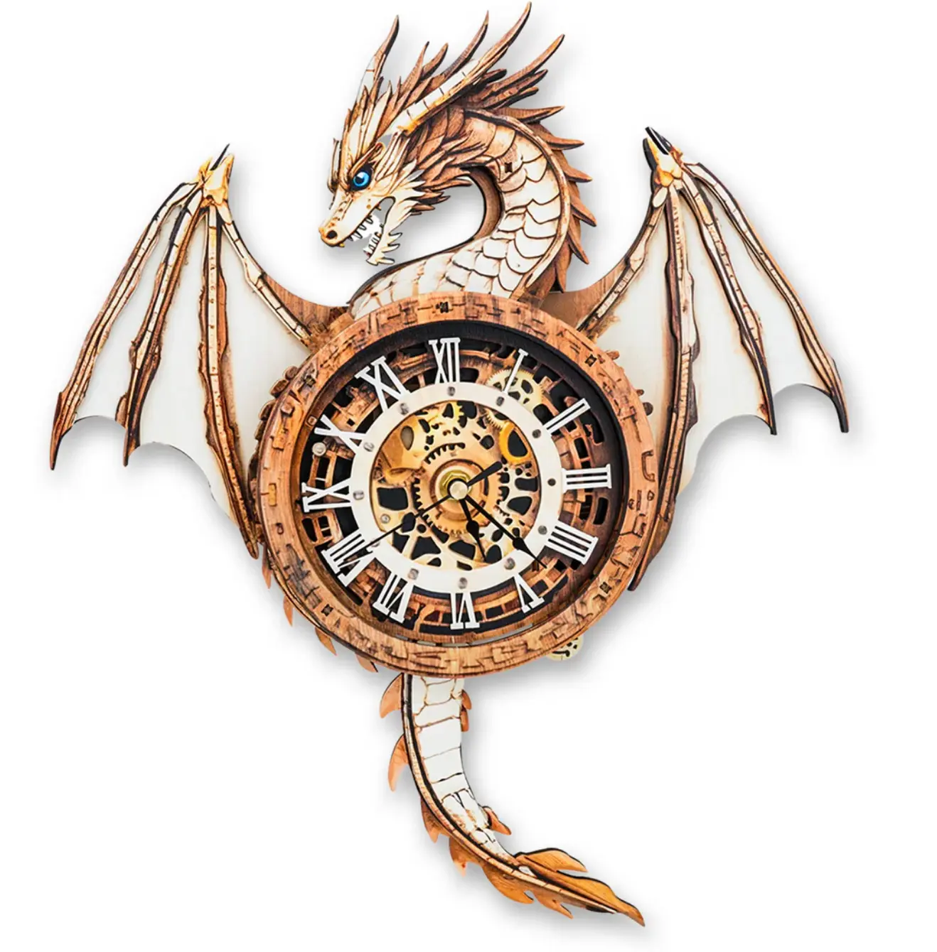 3D Puzzle Mechanical Wooden Clock Kit for Adults – Dragon, Blue Dragon, Owl & Turtle Designs | DIY Pendulum Clock with Roman Numerals | Creative Desk & Home Decor | Unique Gift for Puzzle Lovers