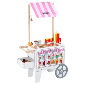 VEVOR Ice Cream Cart for Kids, 20+ PCS Accessories, Pretend Play Ice Cream Shop Kitchen Food Toys with Ice Cream Cone Popsicle, Awning Freezer, Storage Drawers Flipping Menus, For Kids Aged 3-7VEVOR Super Brand Day