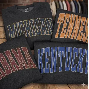 Custom College Team Sweatshirt – Dark Heather, Vintage Distressed Varsity Style, Choose Any School, Game Day Outfit, Gift for Fans, Menswear & Womenswear - PTS