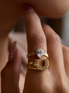 Ladies U Shaped White Zircon Stainless Steel 18k Gold Plated Anti Allergy Classic Style Modern Urban Professional Style Matching Elegant Fashion Rings