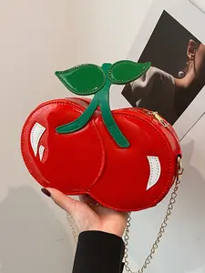 Women's Cherry Shaped Crossbody Bag, Stylish Crossbody Bag, Fashionable PU Leather Chain Strap Shoulder Bag for Daily Used, Casual Trendy Versatile High-quality Daily Commuting Bag, Everyday Crossbody Bag