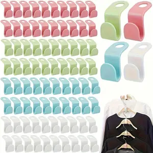 Foldable Plastic Clothes Hanger Hook, 50pcs Portable Hanging Coat Hook, Space Saving Home Storage Hook for Bedroom, Living Room, Office