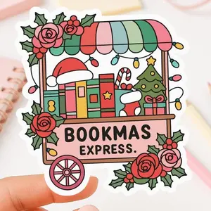 Bookmas Express Sticker Christmas Book Lover Gift Cute Bookish Holiday Vinyl Sticker Book Cart Christmas