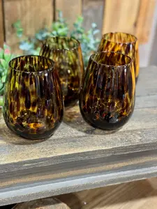 Tortoise Print Stemless Wine Glass Set of 4
