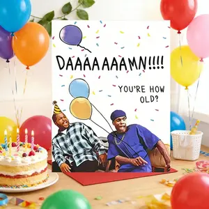 1pc "How Old Are You" Funny Birthday Card with Envelope - Red Humorous Aging Joke Greeting Card for Men & Women, Cartoon-Style Design with Party Hats & Balloons, Festive Party Supplies, Playful Design, Colorful Illustration, Party Ready