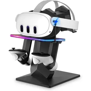 Charging Dock Compatible with Meta Quest 2/ Quest 3/Quest 3S/Quest Pro，RGB Charging Vertical Stand，Accessories with Brightness Adjustment and 14 Light Effects Adjustment, Type-C Charging Port