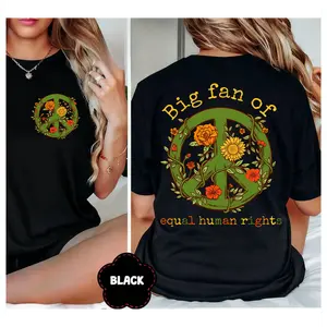 100%25 Cotton Big Fan of Equality  Human Rights Floral Peace Symbol Graphic T-Shirt, Bold Slogan Pro Democracy Equality Tee for Men Women