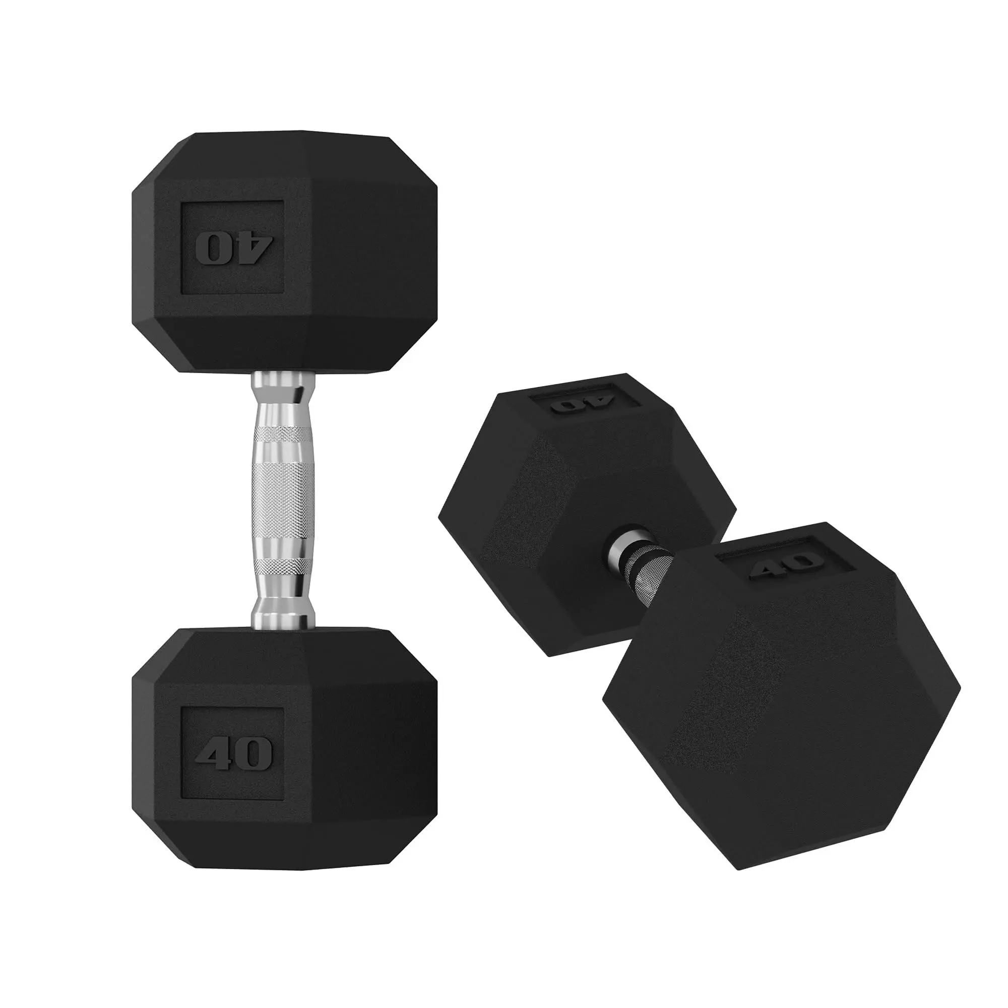 40 LB Hex Dumbbells Set of 2, Rubber Encased Cast Iron Dumbbells with Textured Carbon Steel Handle, Anti-Roll Hexagon Weight Pair for Home Gym Strength Training, Fitness Workouts for Men & Women