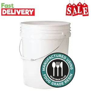 Heavy Duty 5 Gallon Food Grade Bucket - BPA Free, White, Bulk Storage Container Pack of 2