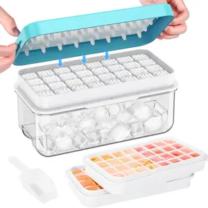 Ice Cube Tray, Freezer Ice Cube Tray Set, Push-Button Ice Cube Tray with Lid and Storage Box for Easy Removal of Ice Cubes, Suitable for Freezing, BPA-Free, Easy to Unmold and Stackable, Home Bar Accessories, Kitchenware.