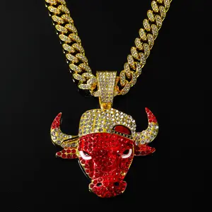 Bull Head Pendant Cuban Chain Necklace, Gold Plated Street Style Punk Fashion Jewelry for Men & Women, Personalized Minimalist Long Sweater Chain Necklace, Birthday Gift Anniversary Valentine’s Day Gift christmas birthday anniversary