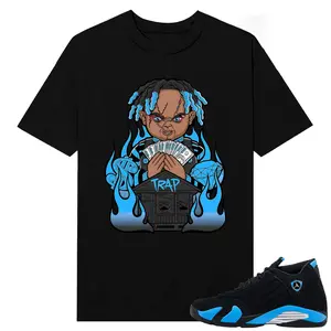 Unisex T-shirt To Match Sneakers Jordan 14 Black & University Blue - Trap Chucky. 100% Cotton for Casual Wear. Comfortable Summer Unisex T-Shirt to match Jordan Sneaker. Streetwear Style. urban outfitters