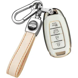 Key Fob Cover for 2018 2019 2020 2021 2022 Hyundai Venue Kona Santa Fe Veloster Palisade Elantra GT Smart Remote Auto Key with Keychians Soft TPU 4 Button Key Shell-White