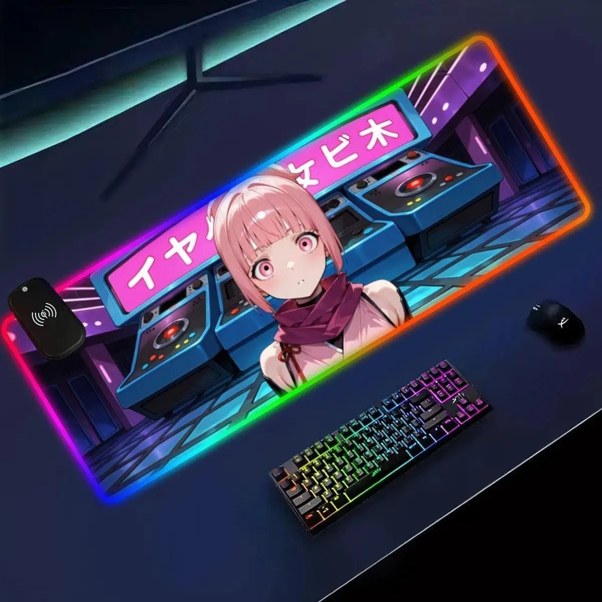 [Sale off up to 65%][Free Ship] Desk Mat [Custom] Personalized Gift - Wireless Charging, RGB Lighting