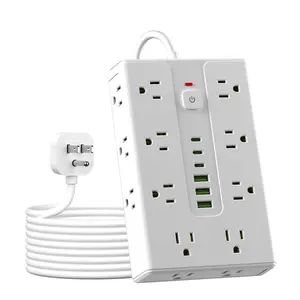 22 in 1 surge protector power cord with 16 sockets, 6 USB ports (3 USB C), one button switch, long and short wire sockets, wall mounted, suitable for offices, homes, and travel dormitories