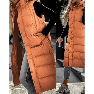 Women??s Long Puffer Vest ?C Quilted Hood, Button Down Winter Coat 2025 Can be used with a raincoat