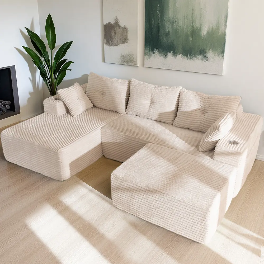 Grayish Beige U Shape-Left Facing Chaise