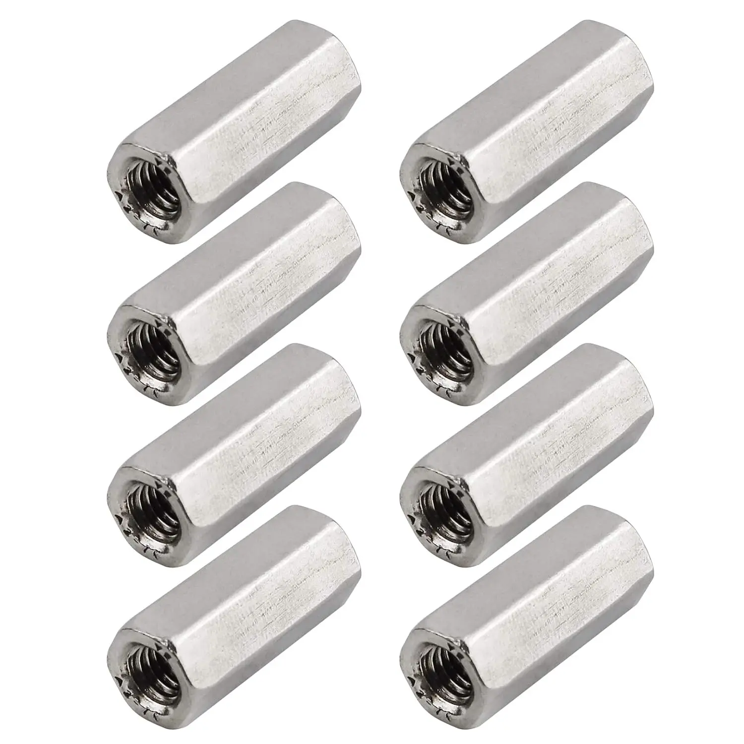 Pack of 8 M6 X 1.0-Pitch 30mm Length Hex Width 10mm Metric Hex Coupling Nut 304 Stainless Steel Rod Coupling Nuts, Hex Shape, Rust Resistant