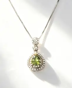 Natural Peridot Teardrop Pendant Necklace