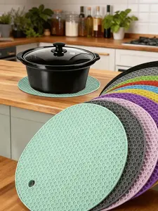 3pcs Silicone Heat Resistant Placemats - Round Non-Slip Pot Holder Mats For Kitchen Countertops & Dining Tables, Multi-Purpose Hot Pad Trivets For Hot Dishes, Outdoor Picnics & BBQ Use Cake