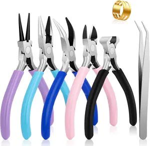 5 Pack  Pliers Tool Set, Includes Round, Chain, , Bent & Zipper Pliers for Repair, Wire Wrapping & Crafts