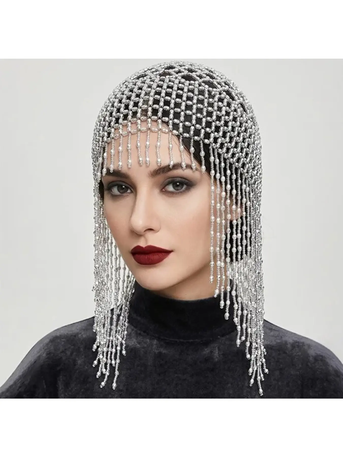 European and American retro beaded tassel hair chain hand-woven mesh hair cap bridal gown lace decorative hairnet Bridal Hairpiece Vintage Hair Accessories Bridal Headpiece Wedding Hair Accessories