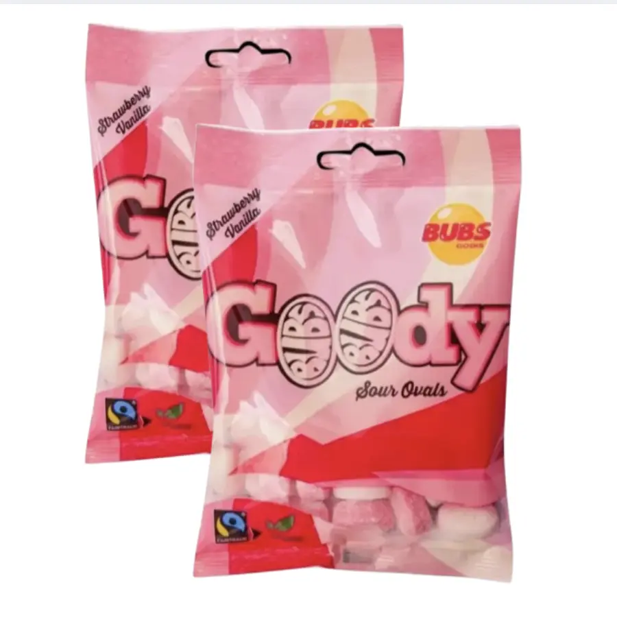 Bubs Swedish Candy - Strawberry Vanilla Ovals, Pack of 2 x 90g Bags, Sour & Sweet Flavor, Foam Texture Swedish Candy