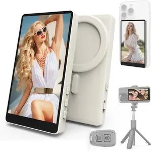 1080P Magnetic Selfie Monitor Screen with Remote Control, Wireless Screen Mirroring for Android iOS, Mobile Selfie Accessories for Content Creators, Smartphone-Mounted (White)