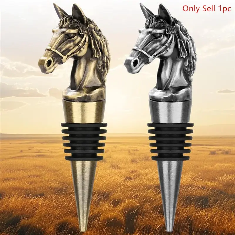 Vintage Style Headgear Horse-Shaped Wine Stopper, Creative Animal Design Bar Accessory, Portable Kitchen Dining Party Champagne Saver Decoration, Unique Gift for Christmas