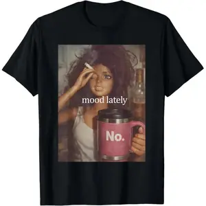Women's Short-Sleeve Casual Streetwear Top, Mood Lately Funny Distressed Doll Face Meme T-Shirt, Gifts for Women