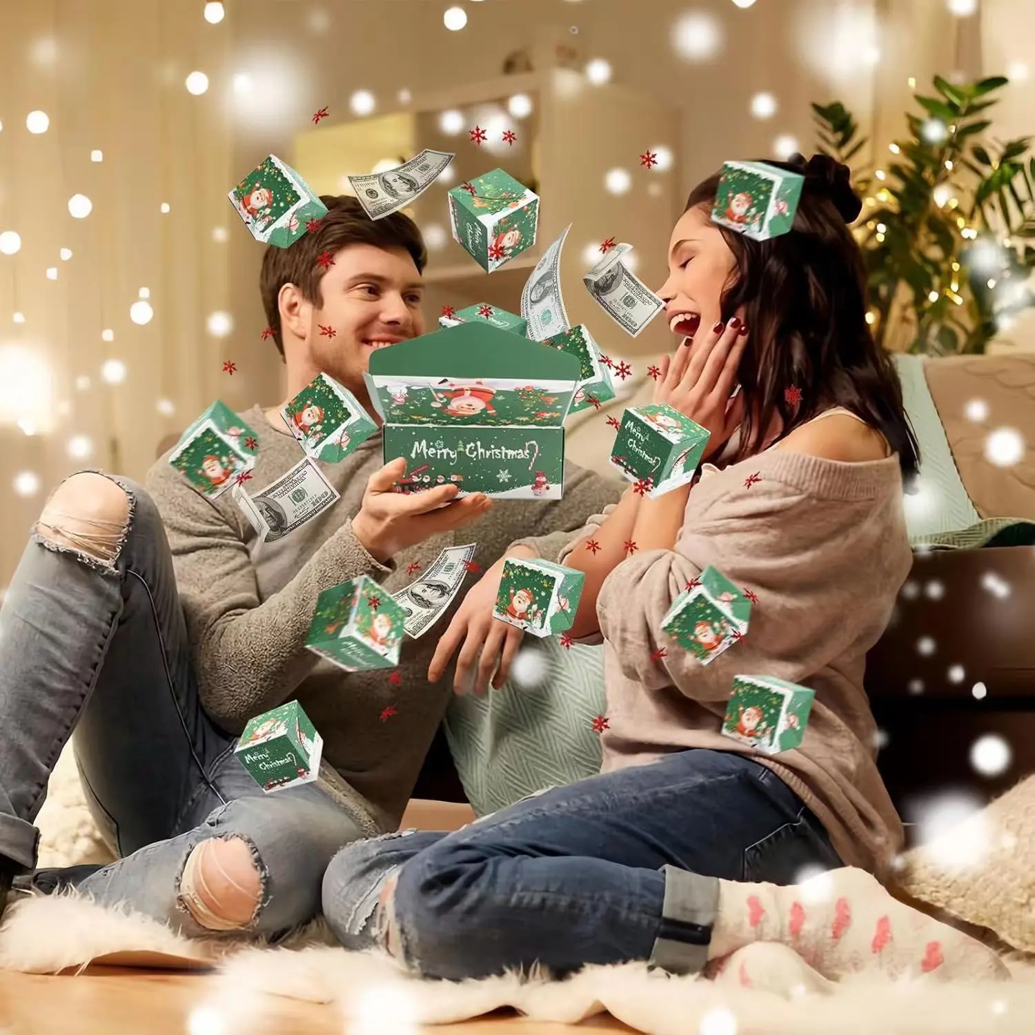 Christmas Surprise Gift Box Creative Foldable Envelope Set, Includes 12 Bounce Boxes + Gift Box + Bag, Perfect for Birthday Anniversary Valentine's Day, Gift Bags