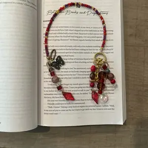 Red Handmade Beaded Bookmark with Butterfly Charm