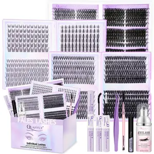 6 Pack Mix Lashes Clusters Kit Gift Natural DIY Individual Fake Eyelashes with Lash Bond&Seal/Remover/Tweezer/Dual-Ended Brush/Cleansing Mousse for Beginners Bulk Pack Eyelash Extension Kit