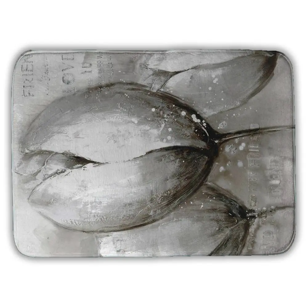 360 stand Absorbent Modern Rectangle Microfiber Foam Bath Mat, 17x24 in, Contemporary Botanical Gray Print with 3 White Tulips, Home Bathroom Decor, No-Slip Bath Mats, Slip-Resistant Bath Mats