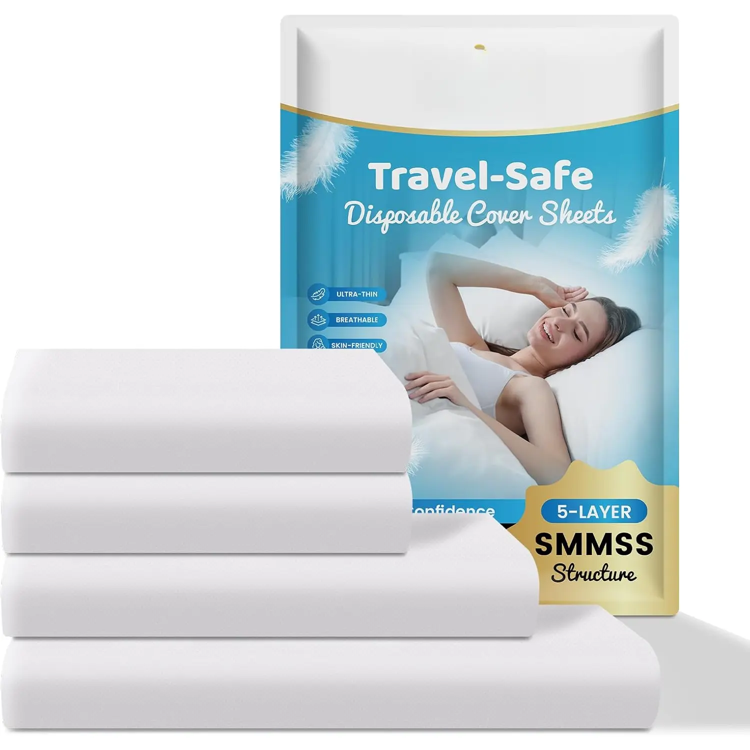 Travel-Safe Disposable Cover Sheets for Travel, Disposable Bed Sheet, Disposable Duvet/Comforter Cover, Disposable Pillowcases,  for Hotels & Trips ( Size)