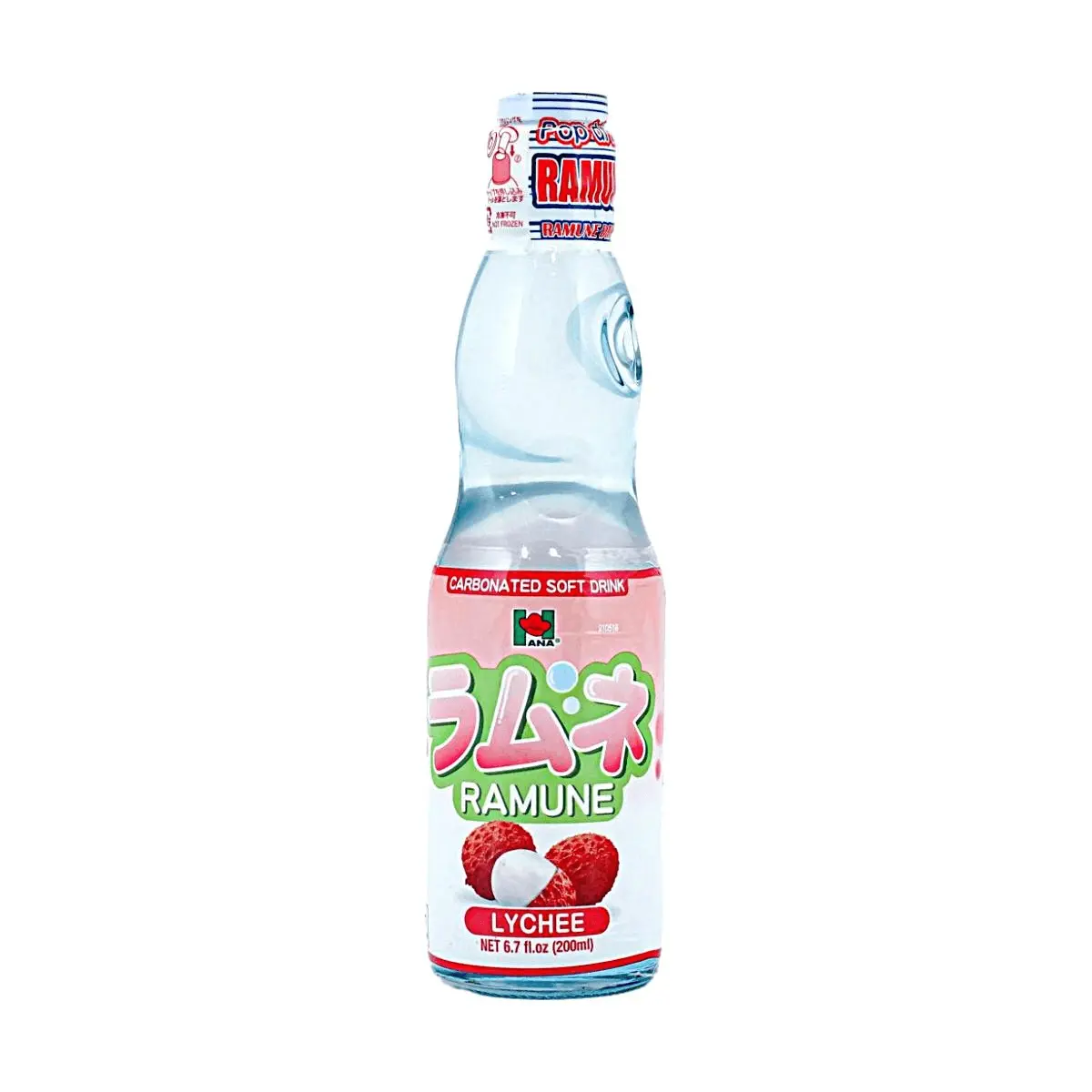 HANA Lychee Flavor Ramune Soda - 200ml Japanese Carbonated Drink, Refreshing Marble Soda, Nostalgic Bottled Beverage