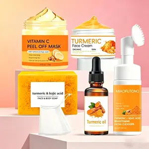 Turmeric & Kojic Acid Skin Care Kit | 6 Counts Set with Cleanser, Essential Oil, Mask & Soap Bag | Thoughtful Mother’s Day Gift for Women & Men, Brightening Skincare Bundle