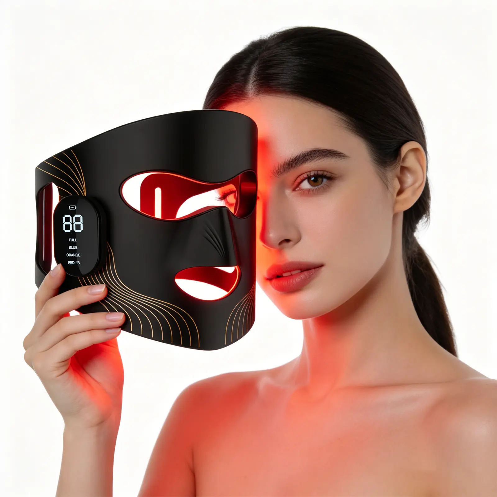 Wireless LED Facial Mask - 400 Light Beads Device for Face (Red, Blue, Near-Infrared), Flexible Silicone Skin Care Routine (FSA/HSA Eligible)