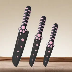 Meowkit 3-Piece Non-Stick Coated Kitchen Knife Set – Paring, Utility & Santoku Knives outdoorfun