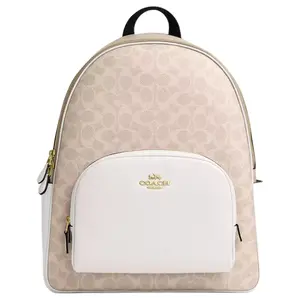 COACH Court 33 Logo-Embellished Coated Canvas and Leather Backpack for Women, Large Size, Beige