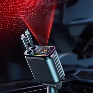 Starlight Retractable Car Charger with Retractable Cables 4 in 1 Super Fast USB C Car Phone Charger 2 USB Ports Starry Sky Adapter Compatible with iPhone 17 16 15 14 Galaxy